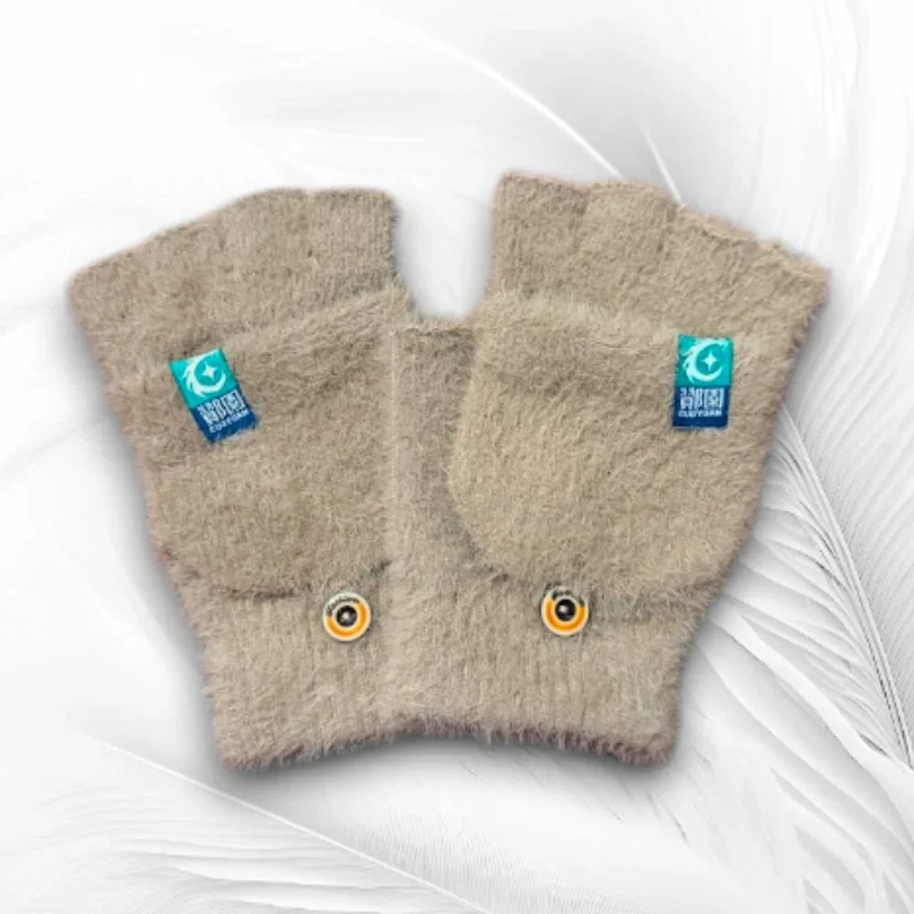 Soft Fuzzy Fingerless Gloves with Button Detail One Size